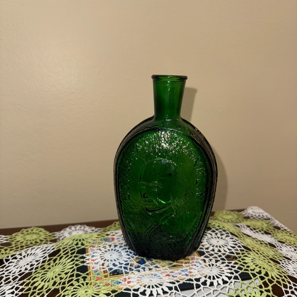 Vintage Benjamin Franklin Green Glass Bottle